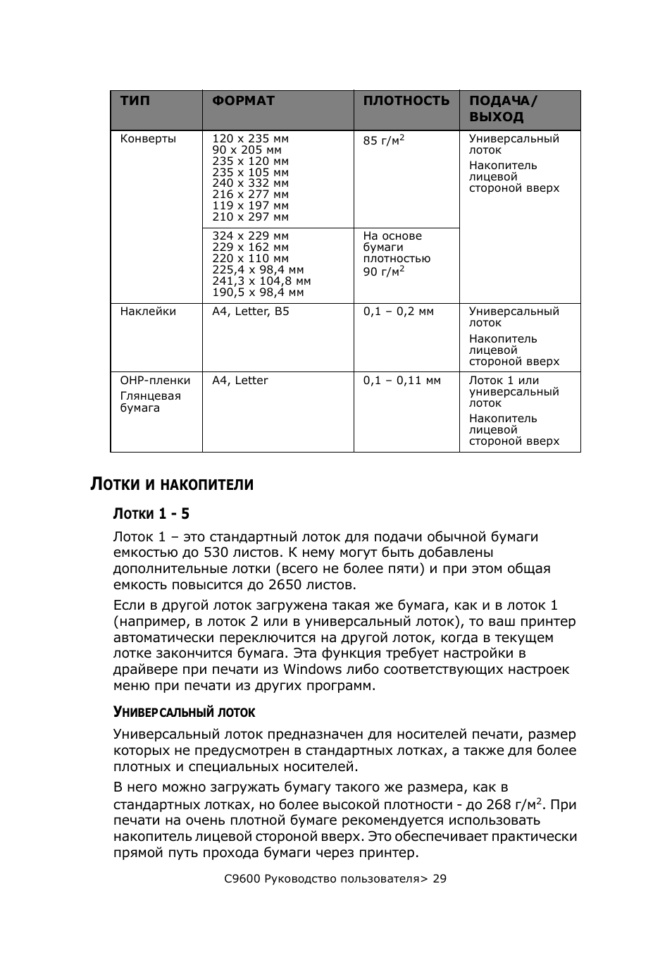 Лотки и накопители, Лотки 1 - 5, Универсальный лоток