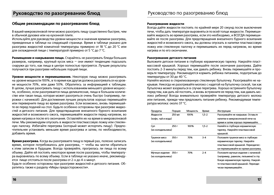 Руководство по разогреванию блюд, Общие рекомендации по разогреванию блюд