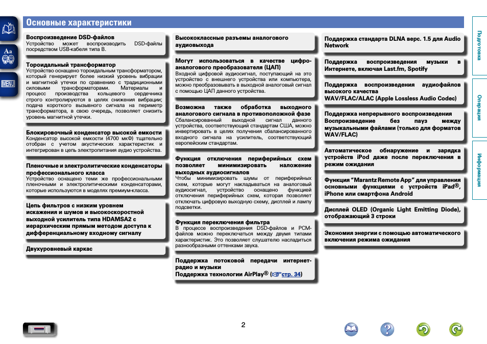 Основные характеристики