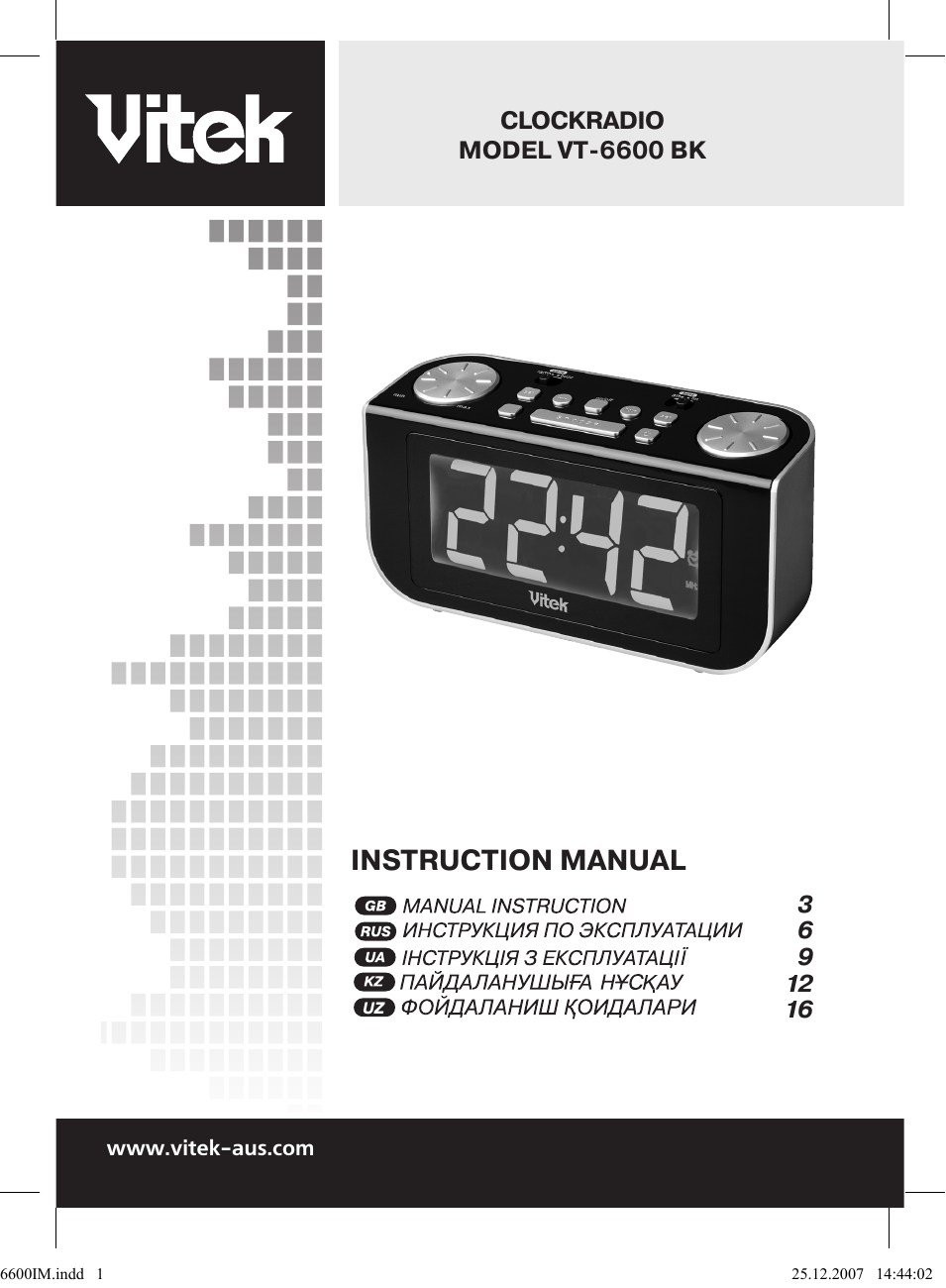 INSTRUCTION MANUAL CLOCKRADIO MODEL VT...