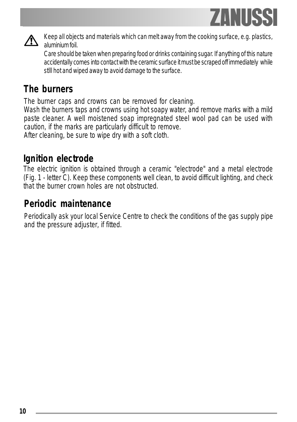 Periodic maintenance, Ignition electrode, The burners