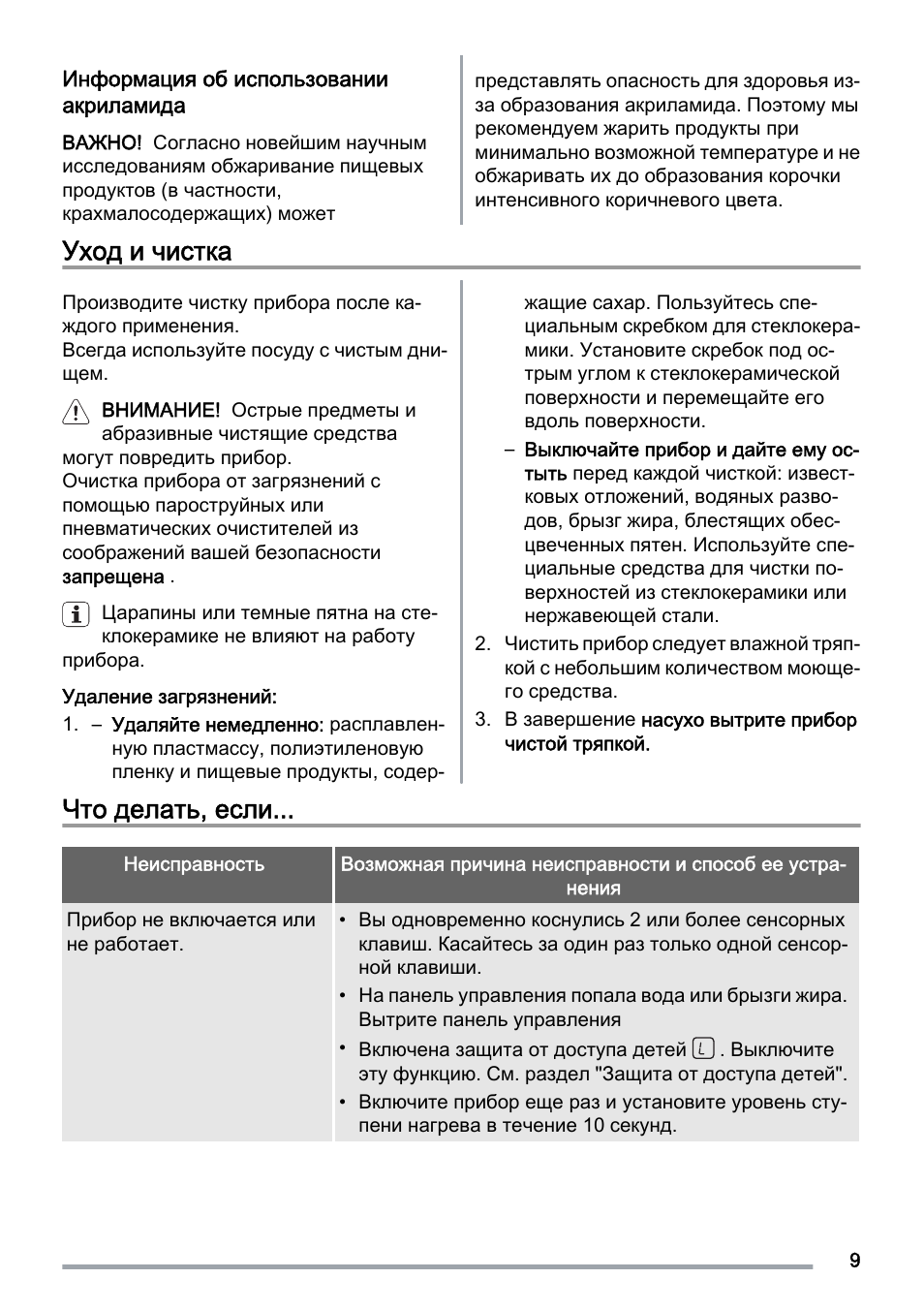 Уход и чистка, Что делать, если