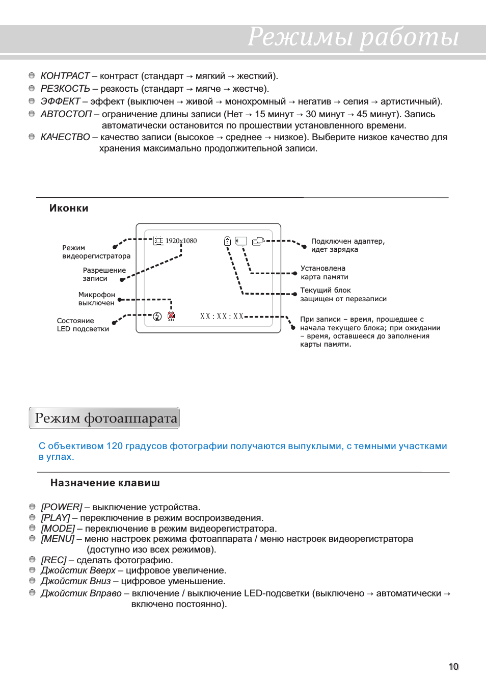 Режимы работы, Режим фотоаппарата