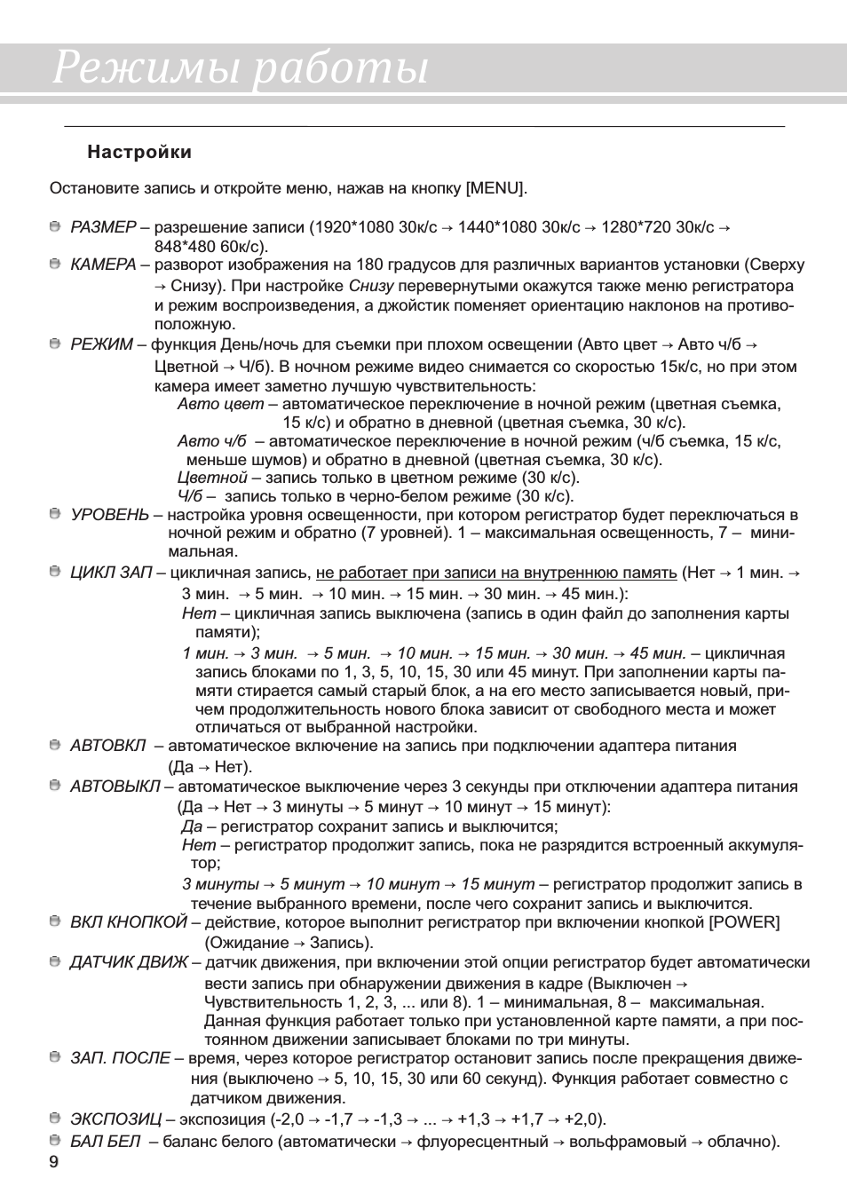 Режимы работы
