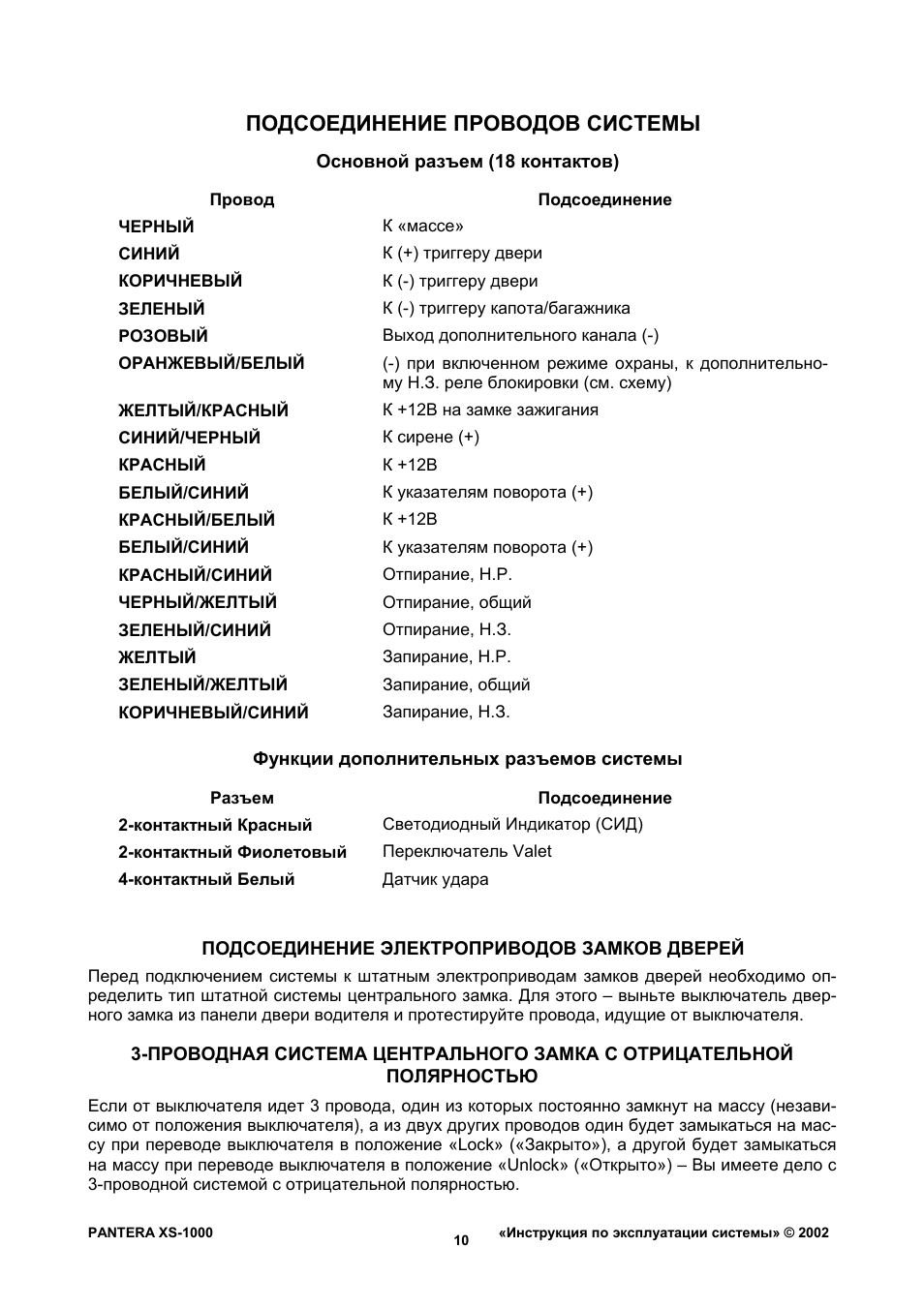 Подсоединение проводов системы