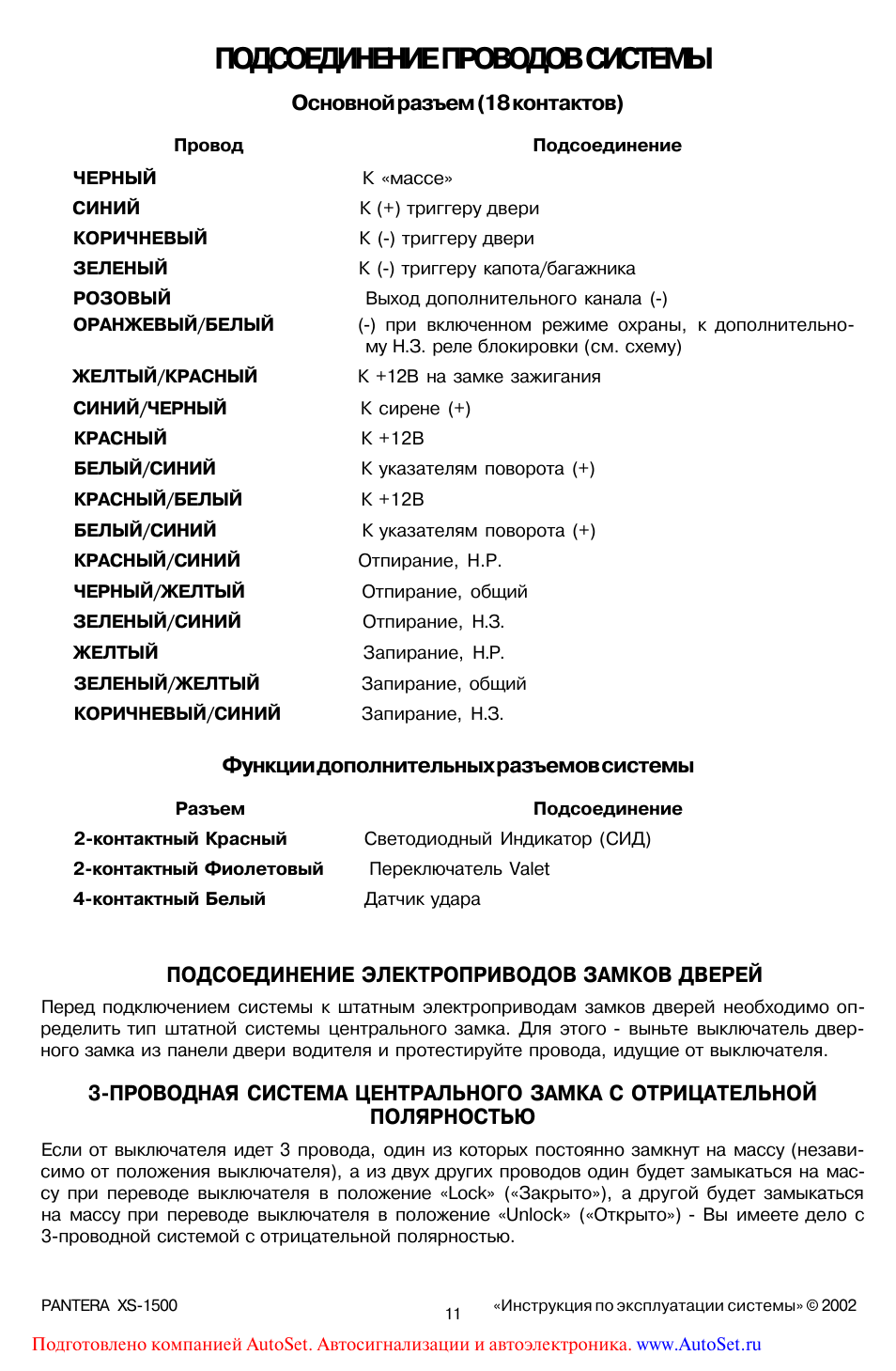 Подсоединение проводов системы