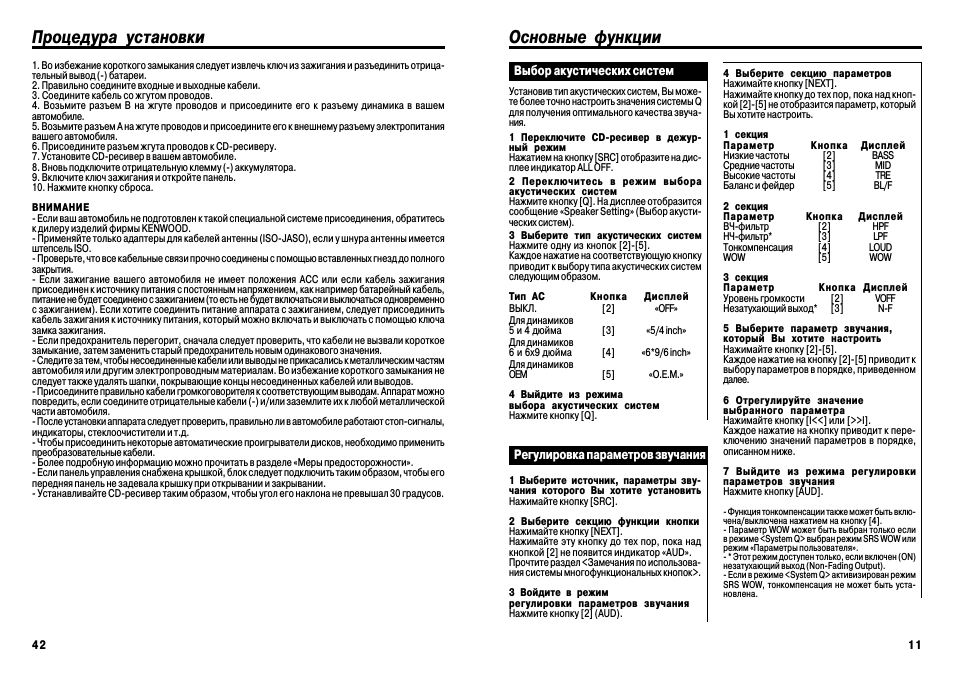 Основные функции, Процедура установки