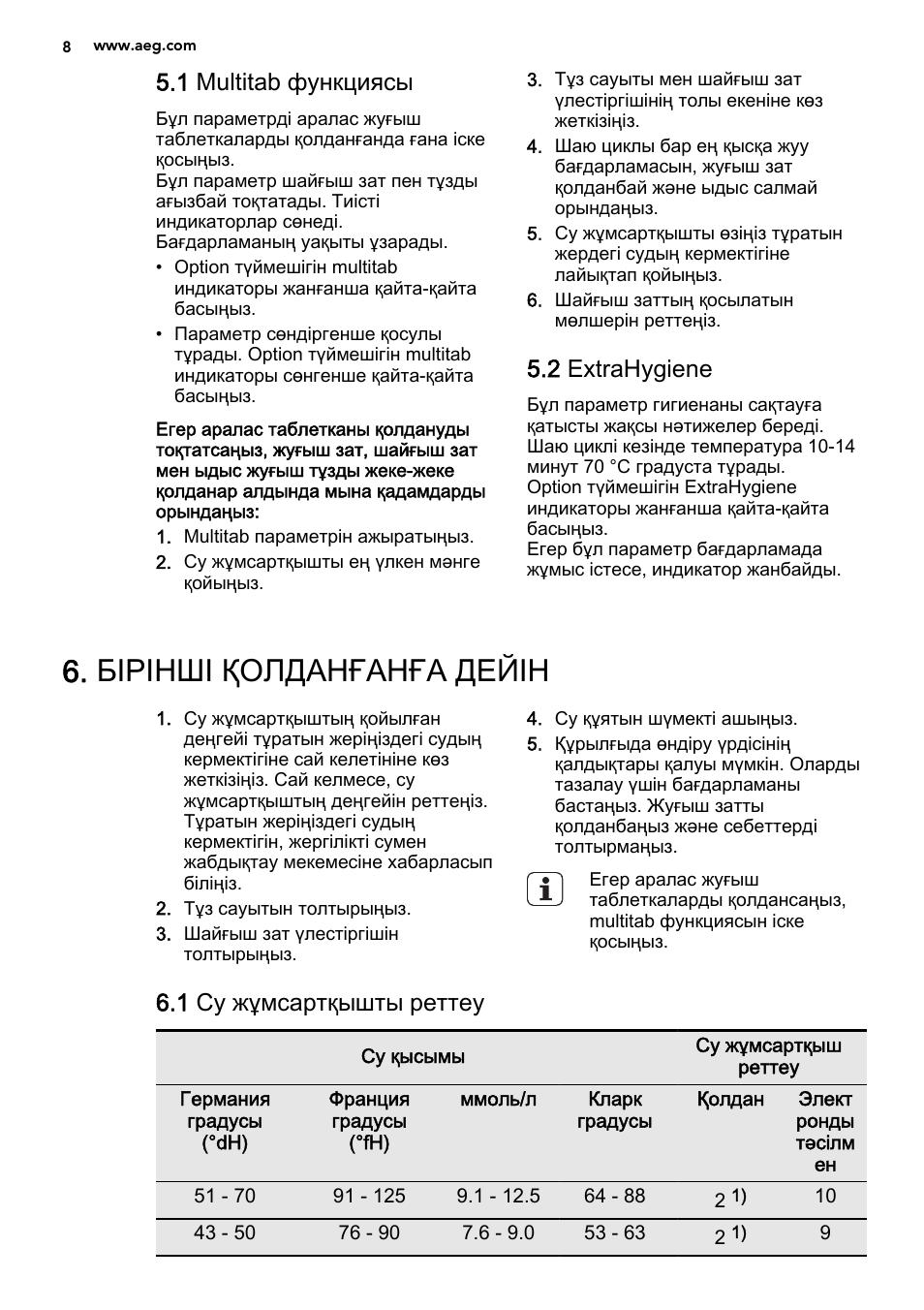 Бірінші қолданғанға дейін, 1 multitab функциясы, 2 extrahygiene