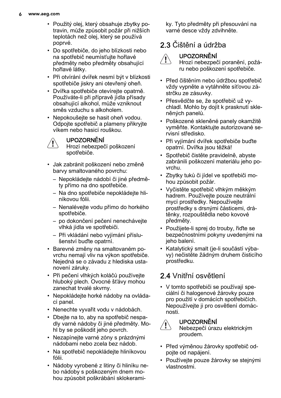 3 čištění a údržba, 4 vnitřní osvětlení