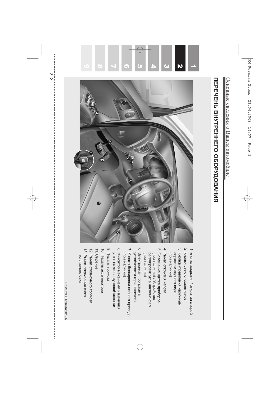Основные св едения о вашем ав то мобиле, Перечень внутреннег о обор у дов ания