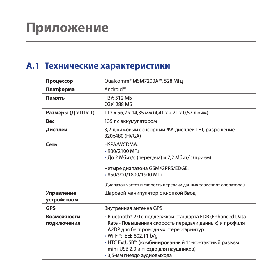 Приложение, A.1 технические характеристики