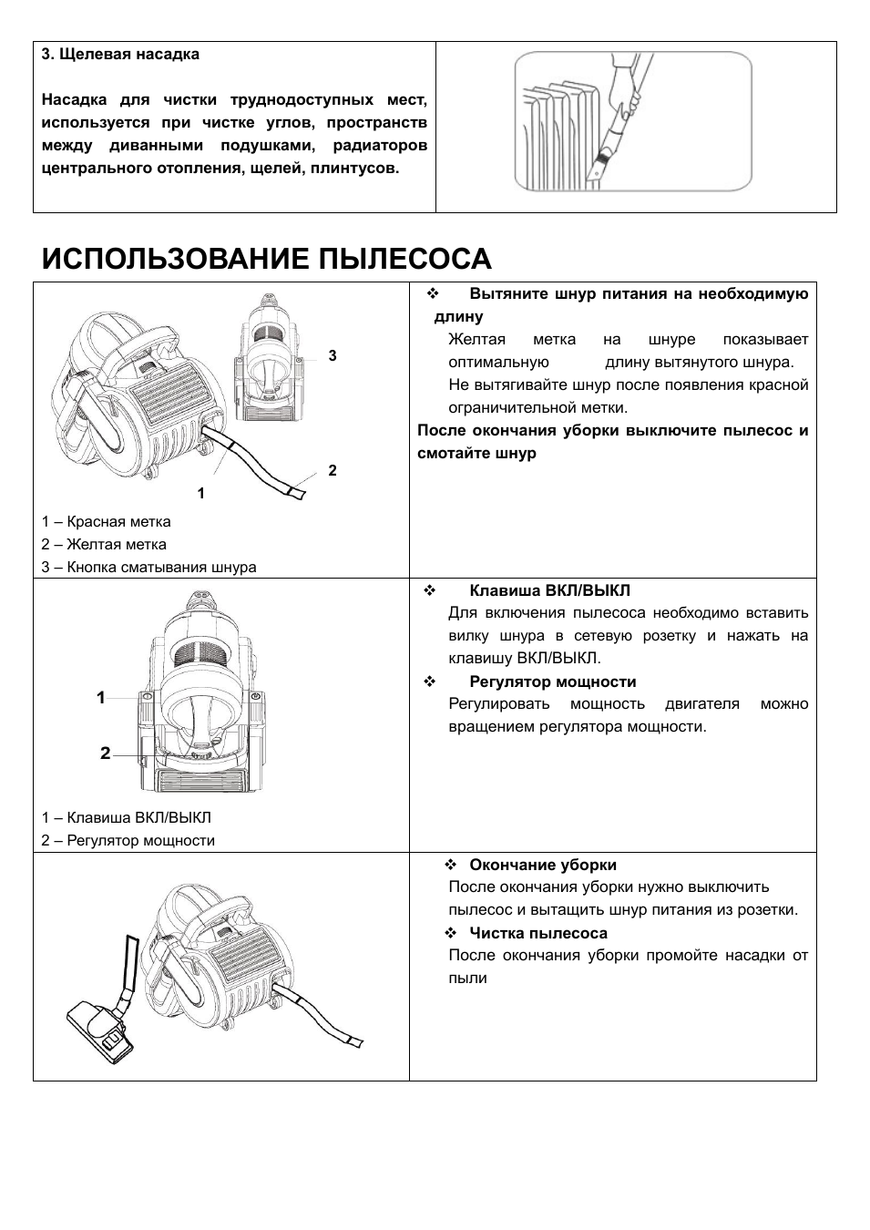 Использование пылесоса