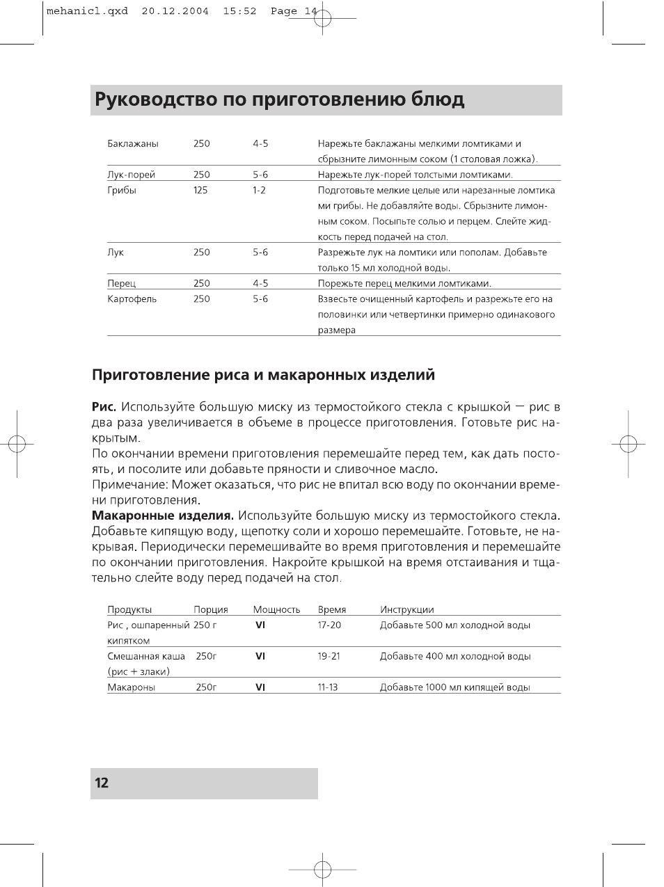 Руководство по приготовлению блюд, Приготовление риса и макаронных изделий
