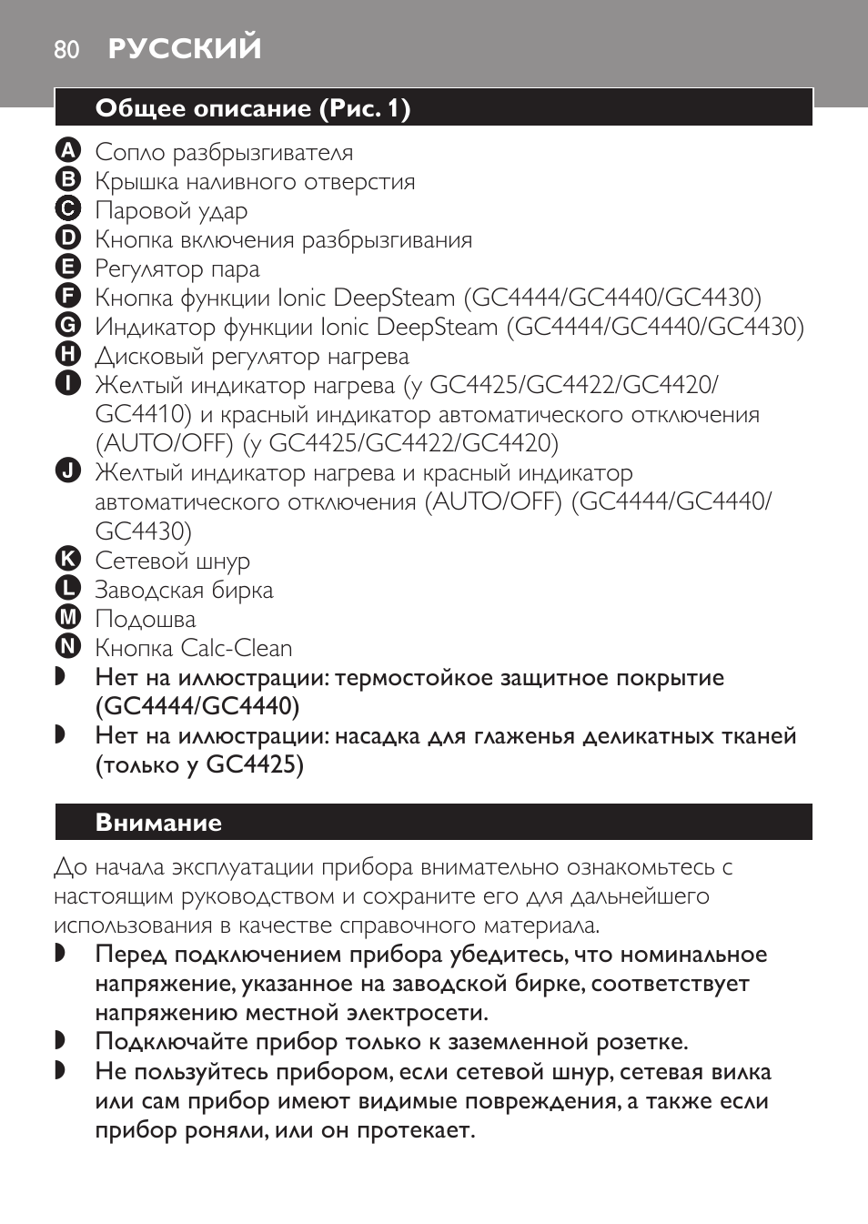 Русский, Общее описание (рис. 1), Внимание