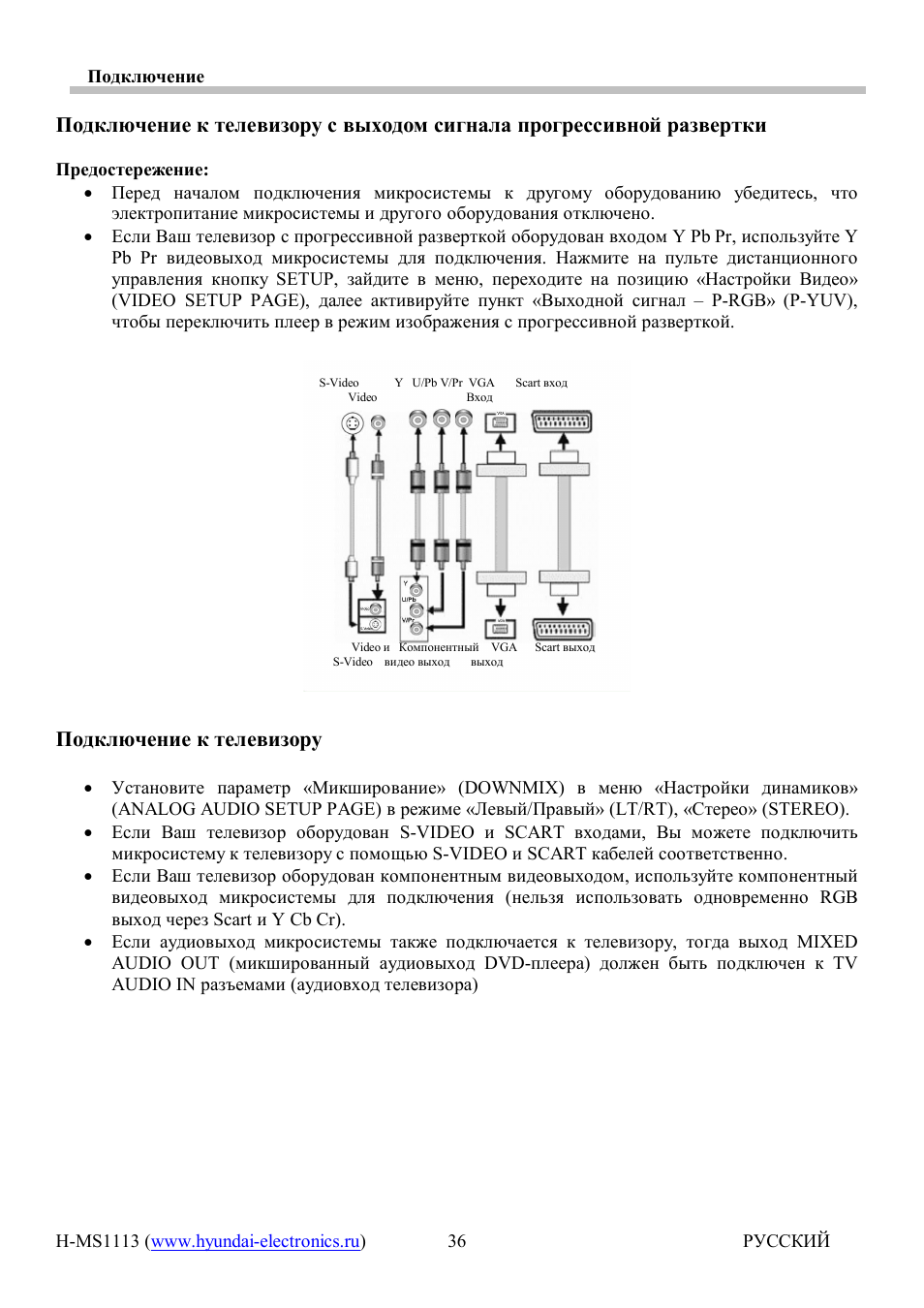 Подключение Подключение к телевизору с выходом сигнала прогр...