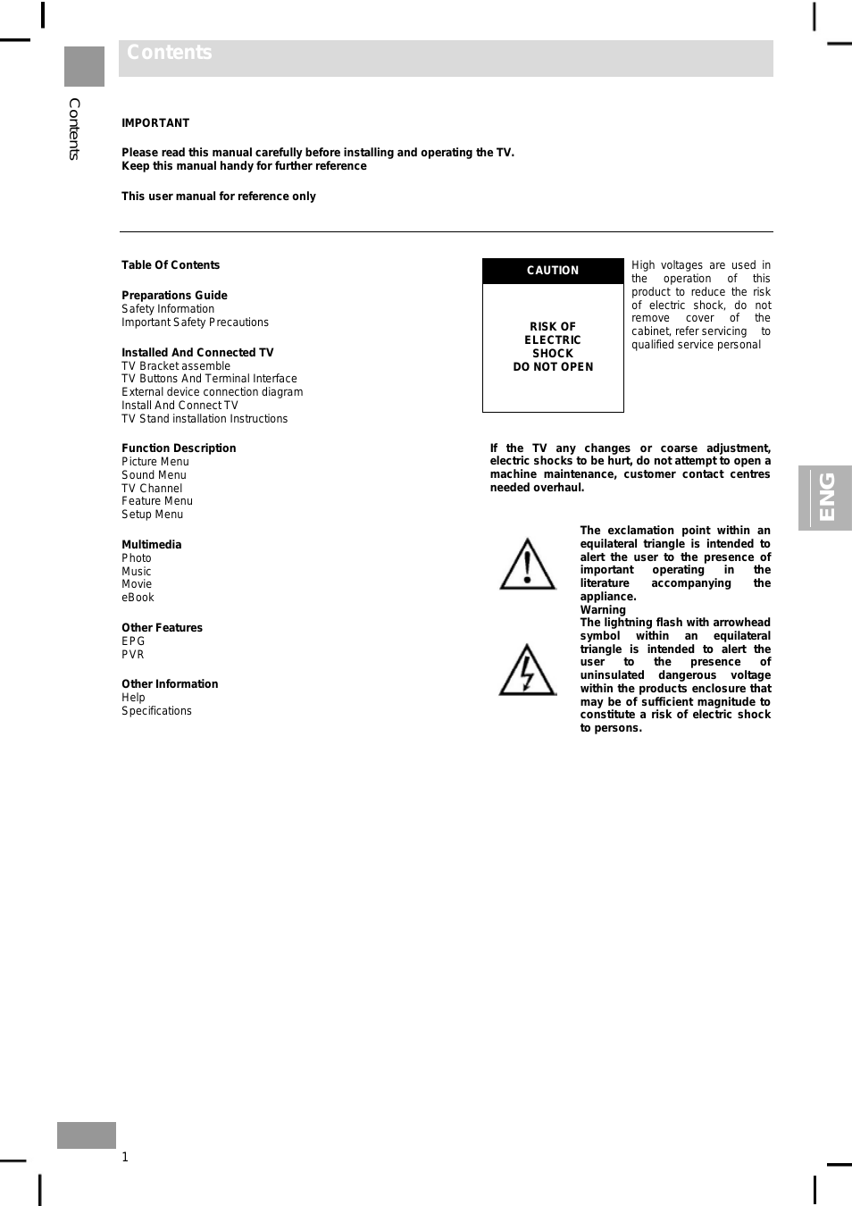 Contents C ont ent s E NG IMPORTANT Please read this manual...