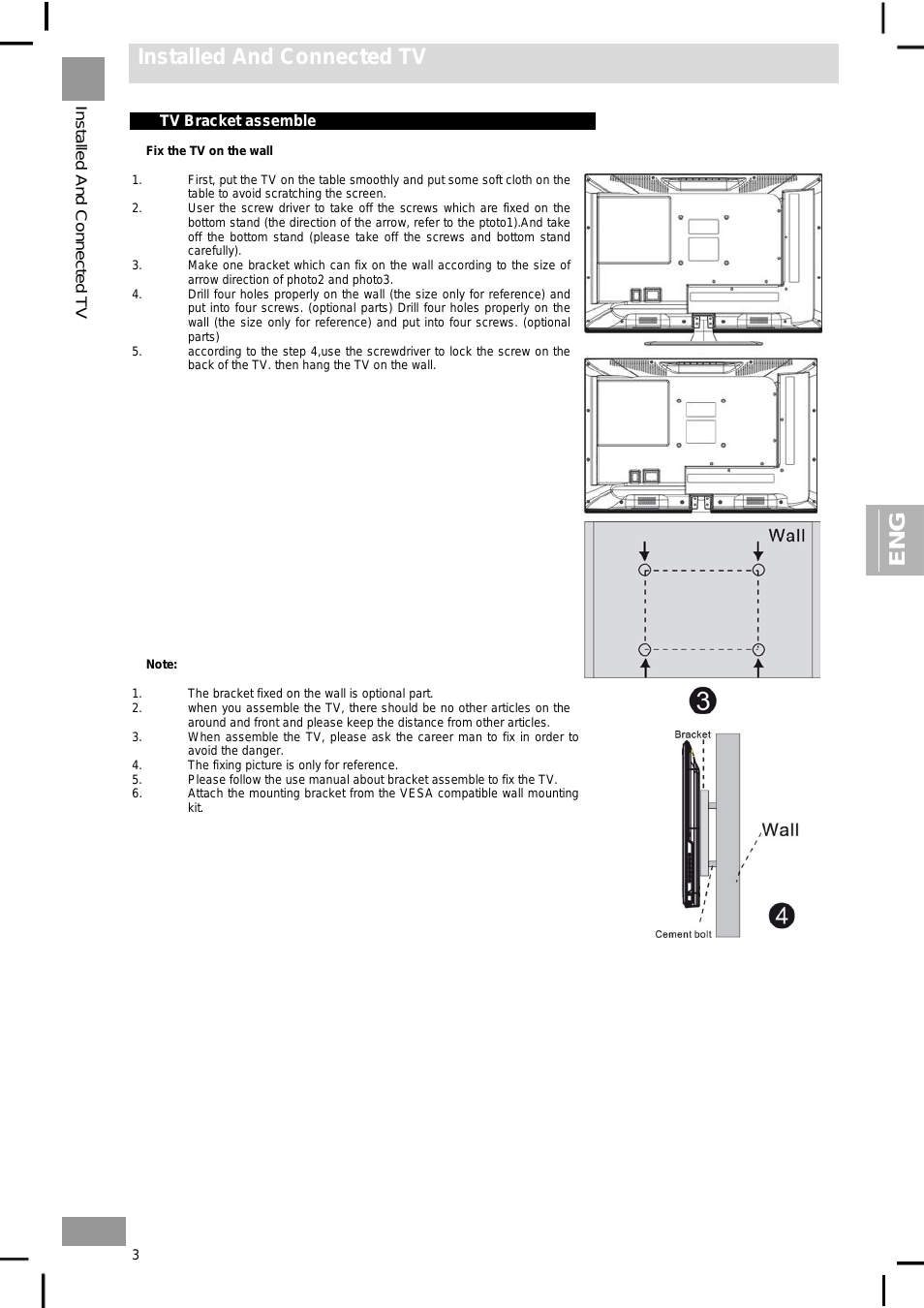 Installed and connected tv