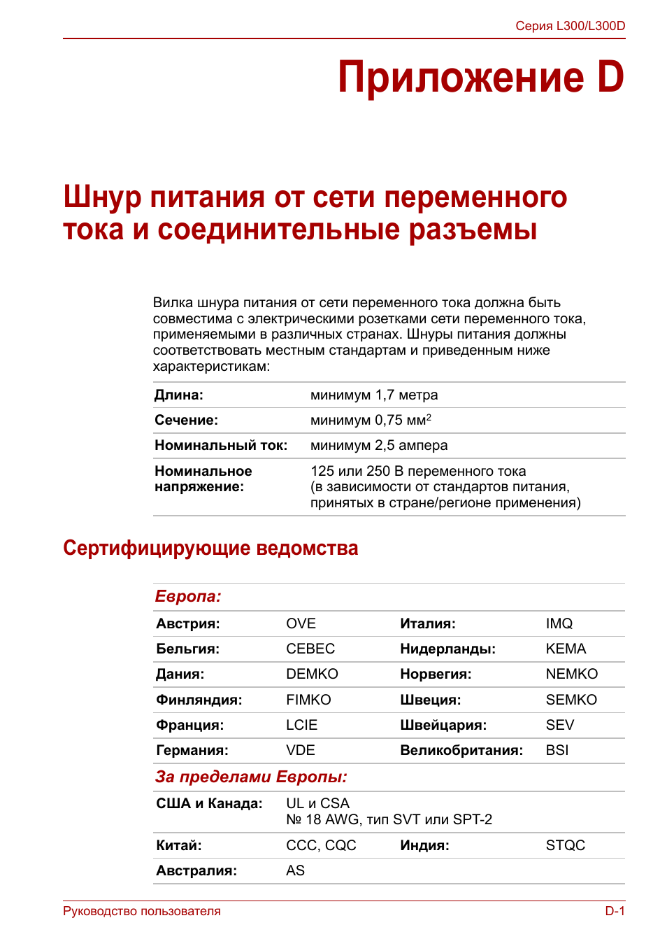 Приложение d, Сертифицирующие ведомства