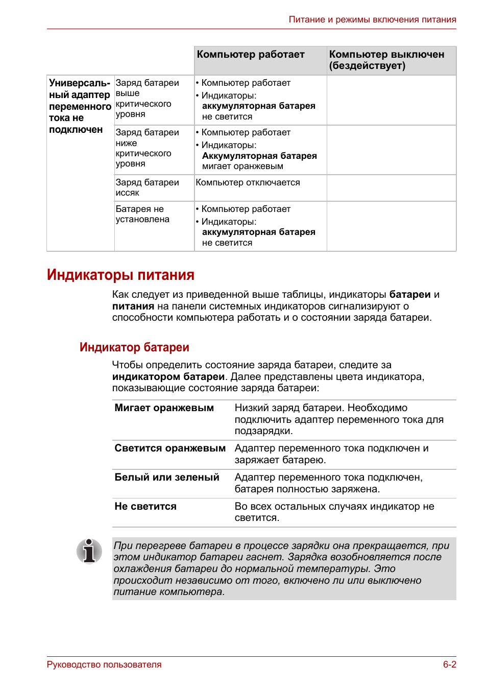 Индикаторы питания, Индикаторы питания -2, Индикатор батареи