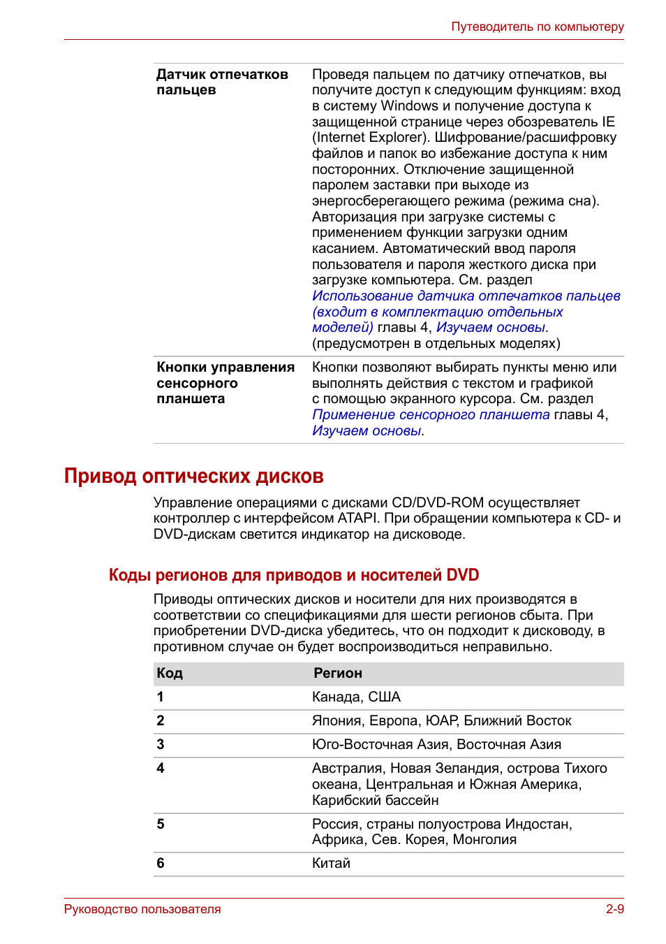 Привод оптических дисков, Привод оптических дисков -9, Коды регионов для приводов и носителей dvd