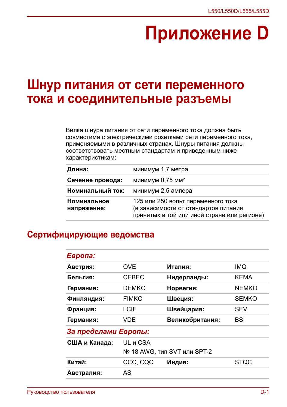 Сертифицирующие ведомства, Приложение d