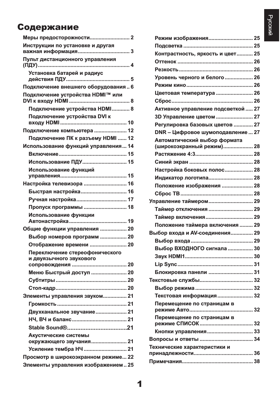 Содержание Меры предосторожности...