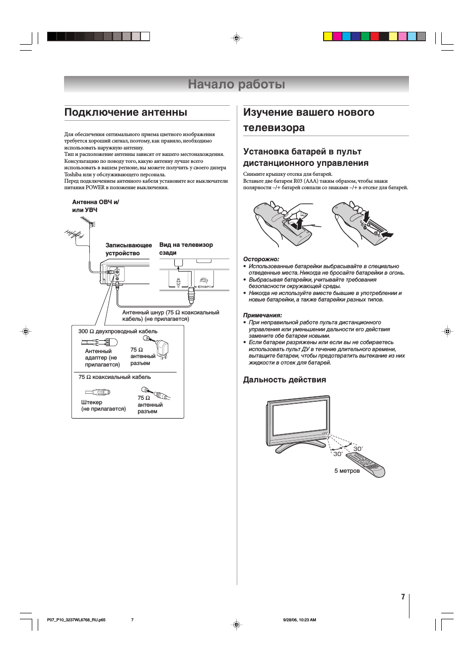 Haчaло paботы, Подключeниe aнтeнны, Изучение вашего нового телевизора