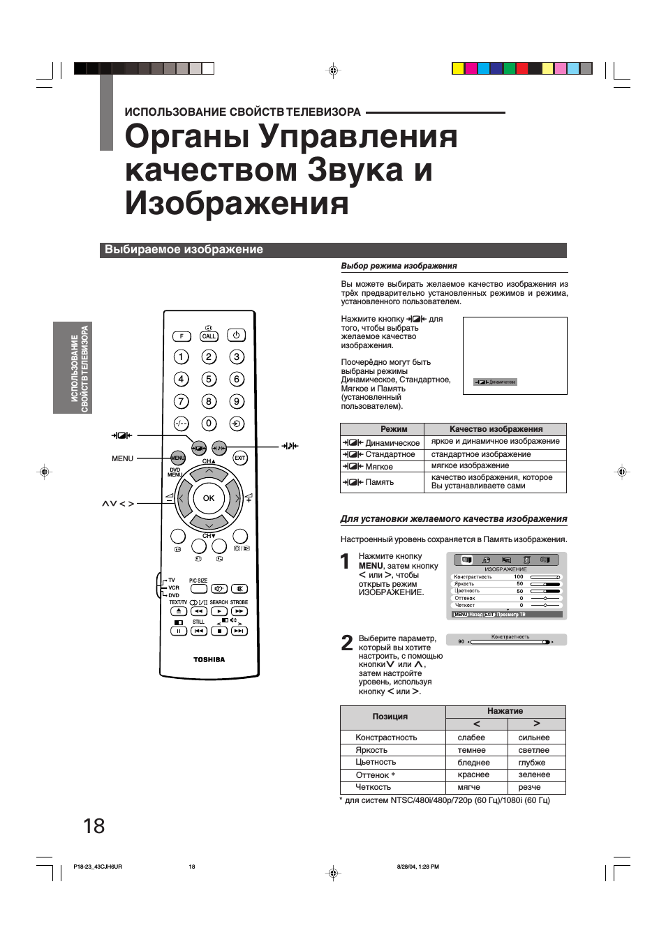 Органы управления качеством звука и изображения, Выбиpаемое изобpажение