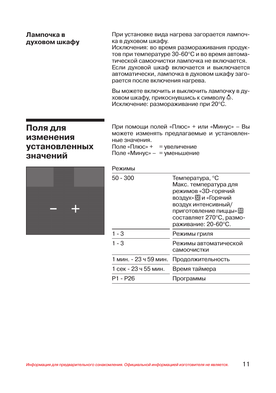 Поля для изменения установленных значений