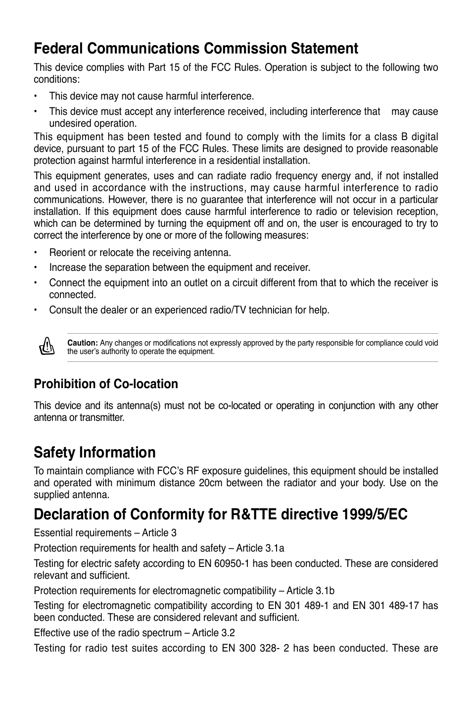 Federal communications commission statement, Safety information, Prohibition of co-location