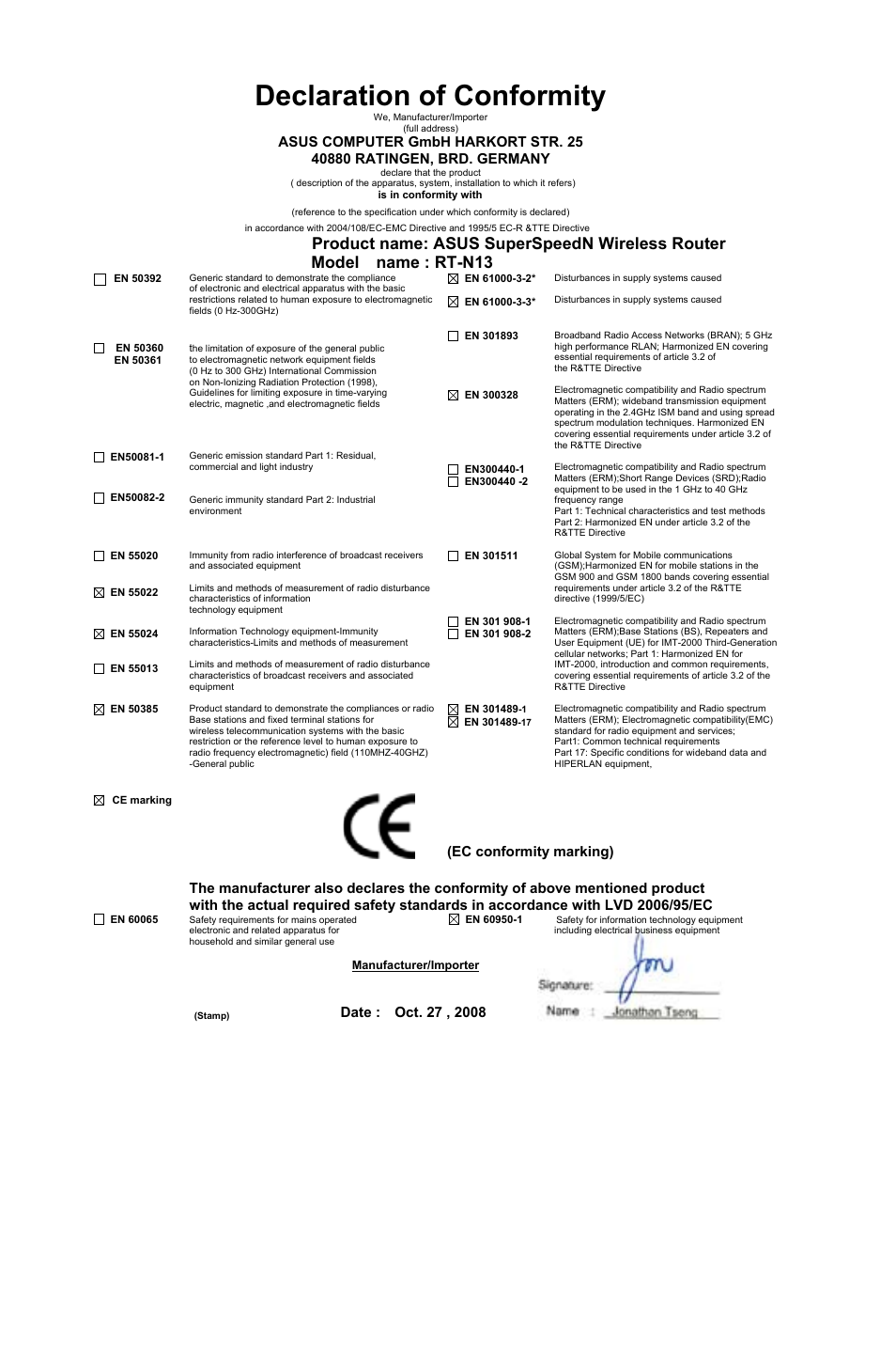 Declaration of conformity, Ec conformity marking)