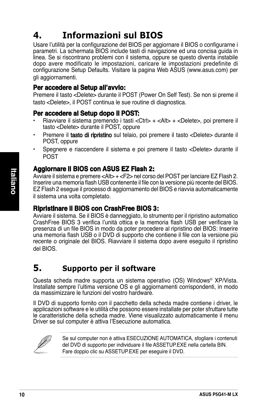 Informazioni sul bios, Italiano, Supporto per il software