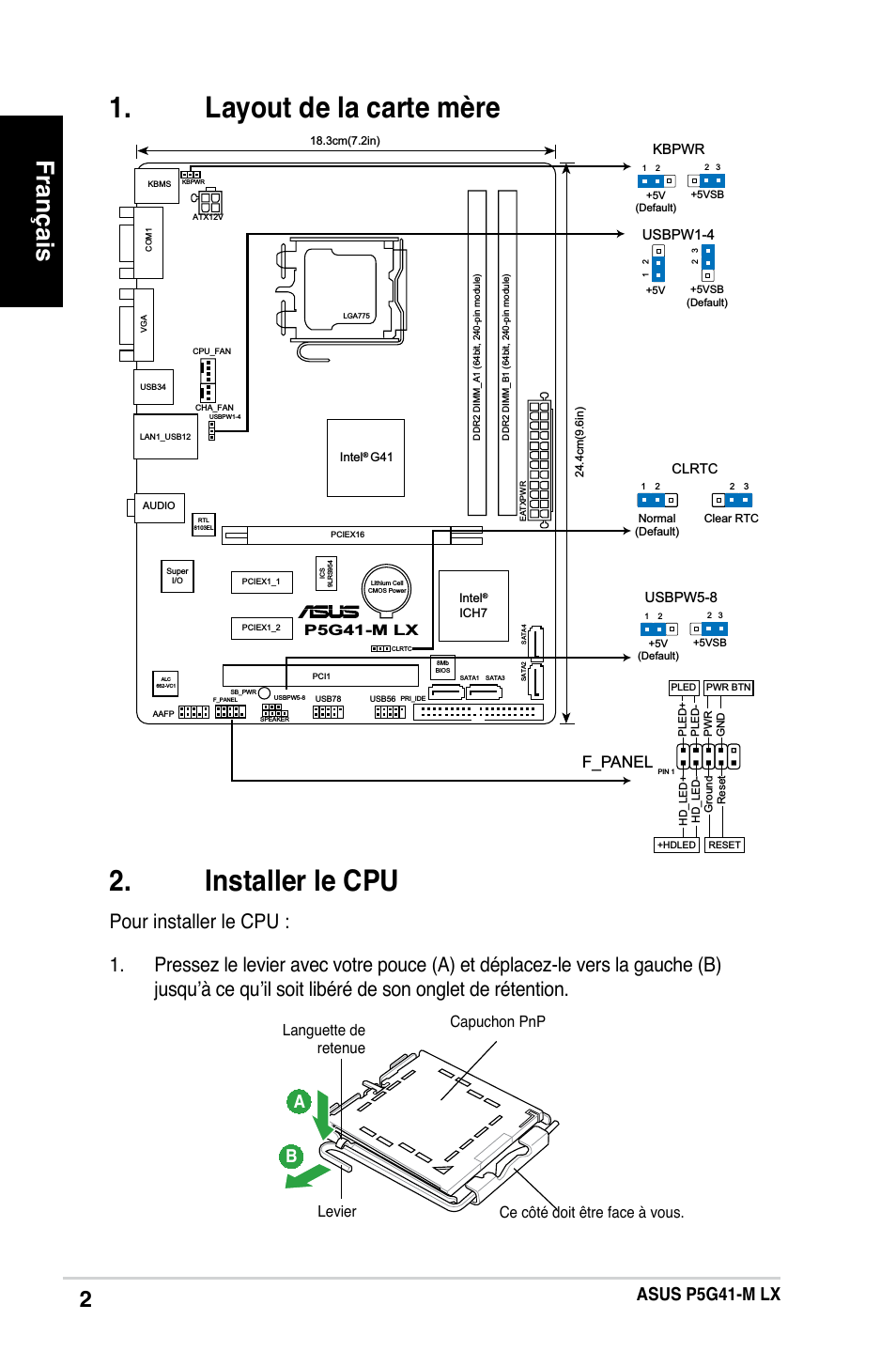 Installer le cpu, Layout de la carte mère, Français