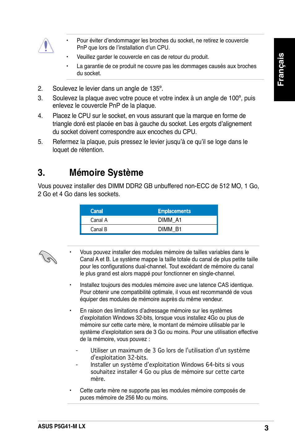 Mémoire système, Français