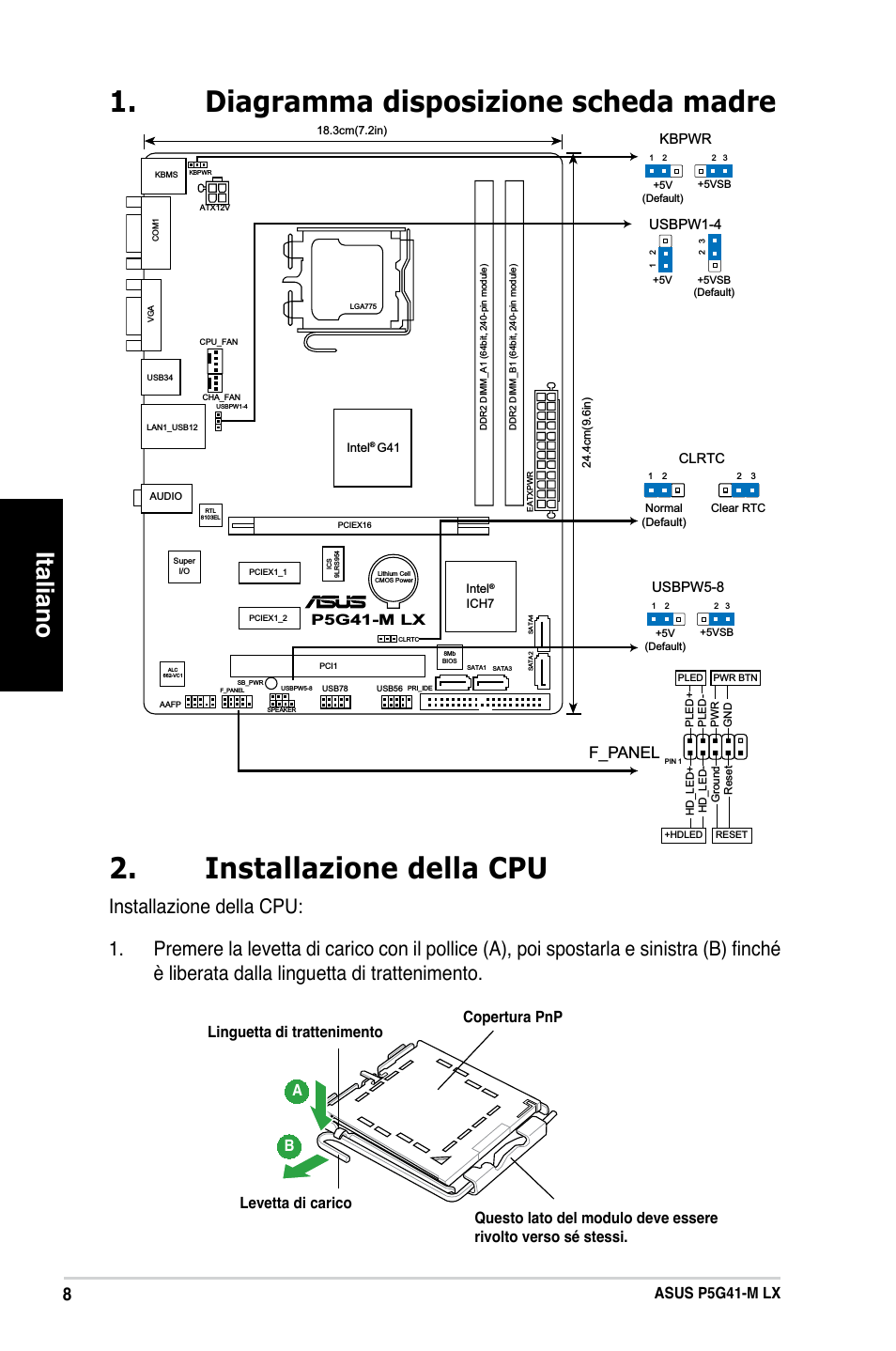 Italiano, F_panel, Asus p5g41-m lx
