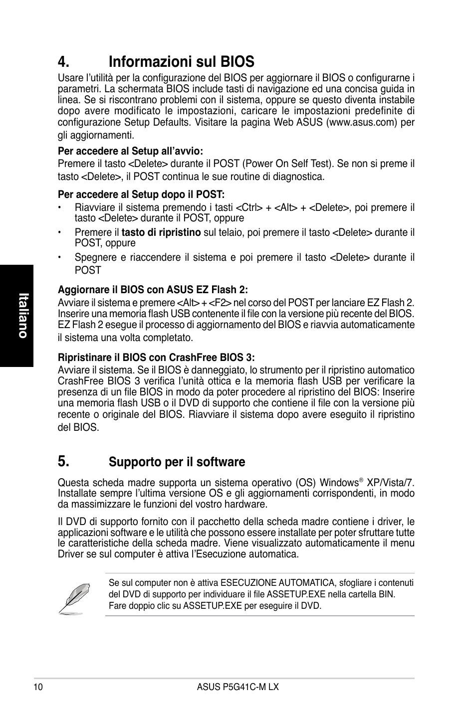 Informazioni sul bios, Italiano, Supporto per il software
