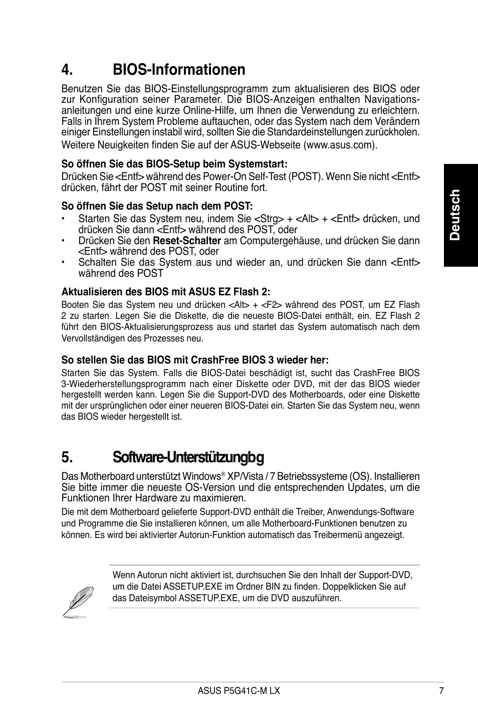 Bios-informationen, Software-unterstützungbg, Deutsch