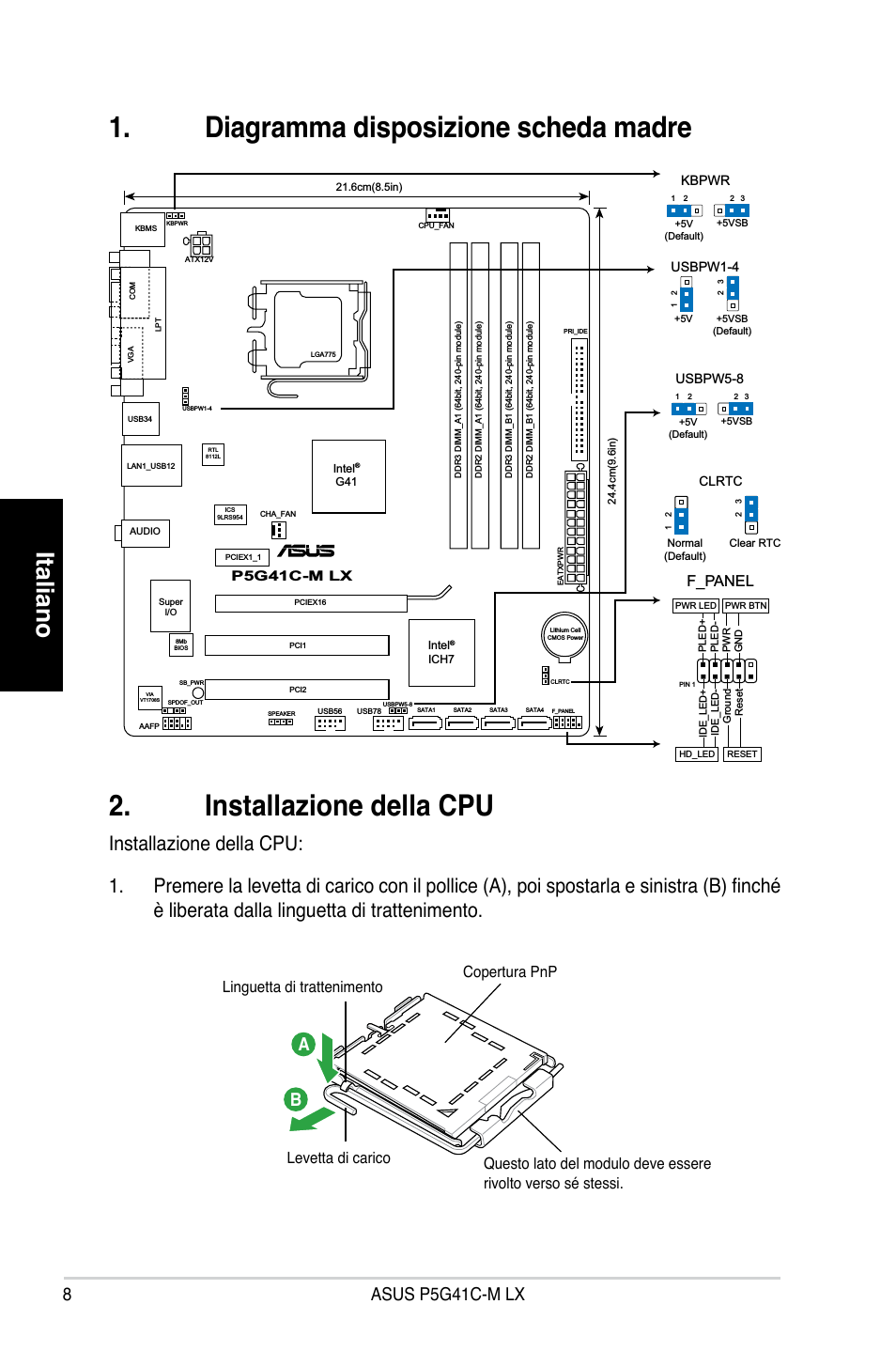 Italiano, Asus p5g41c-m lx a b, F_panel