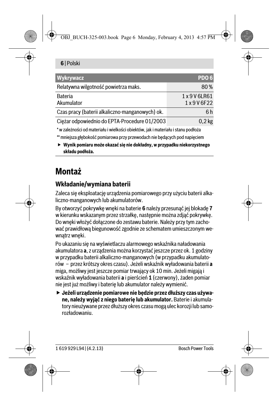 Montaż, Wkładanie/wymiana baterii