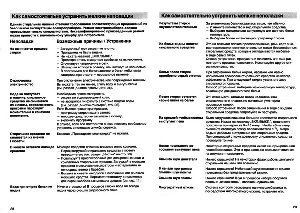 Как самостоятельно устранить мелкие неполадки, Неполадки возможные причины / устранение