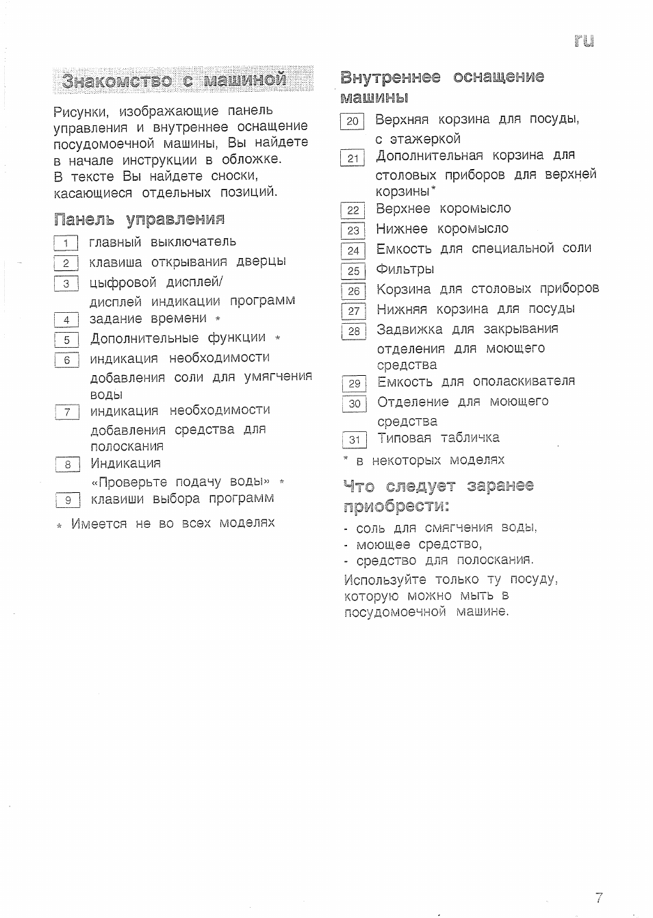 Ашашшом, Внутреннее оснащение машины, Что следует заранее приобрести