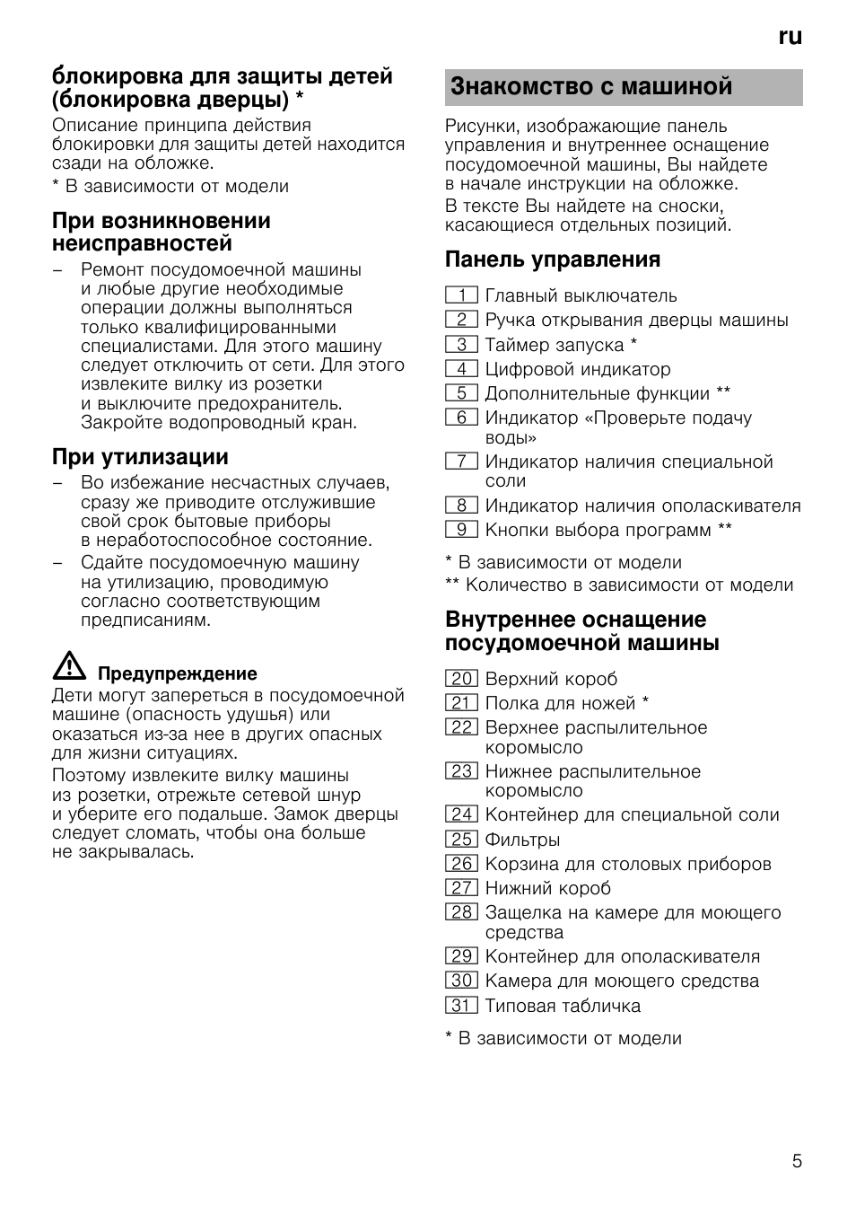 Блокировка для защиты детей (блокировка дверцы), При возникновении неисправностей, При утилизации