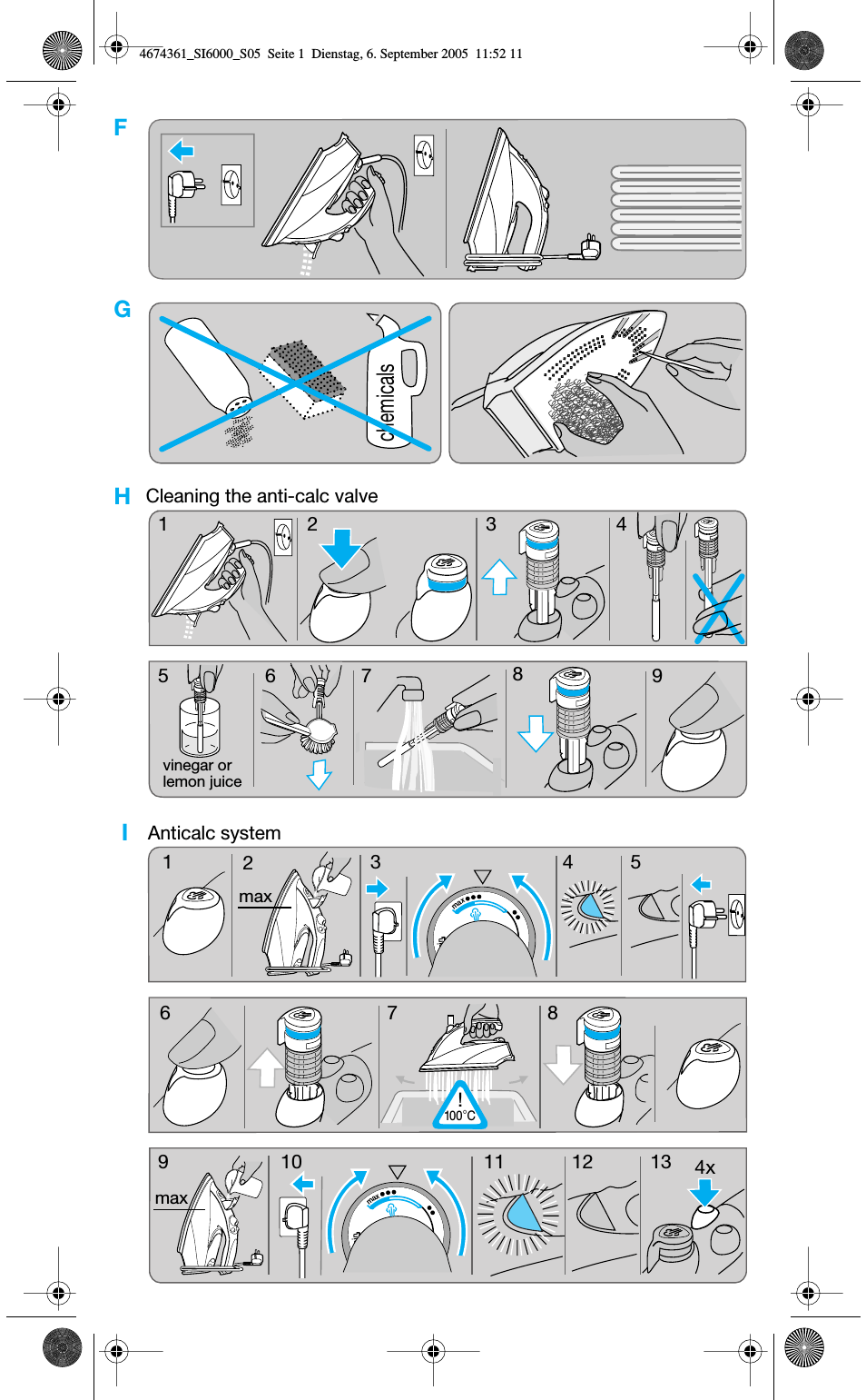 Cleaning the anti-calc valve, Anticalc system