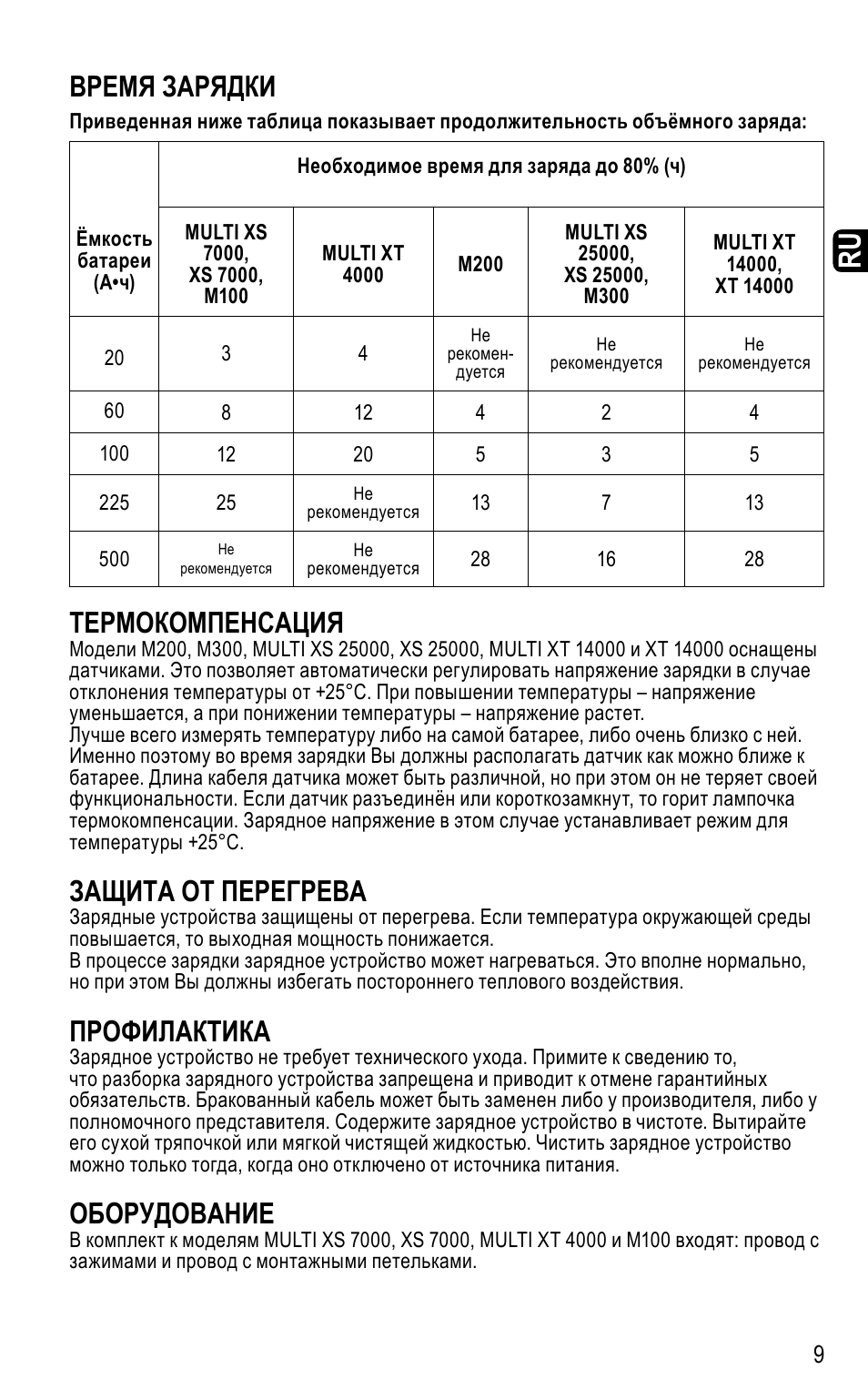Время зарядки, Термокомпенсация, Защита от перегрева