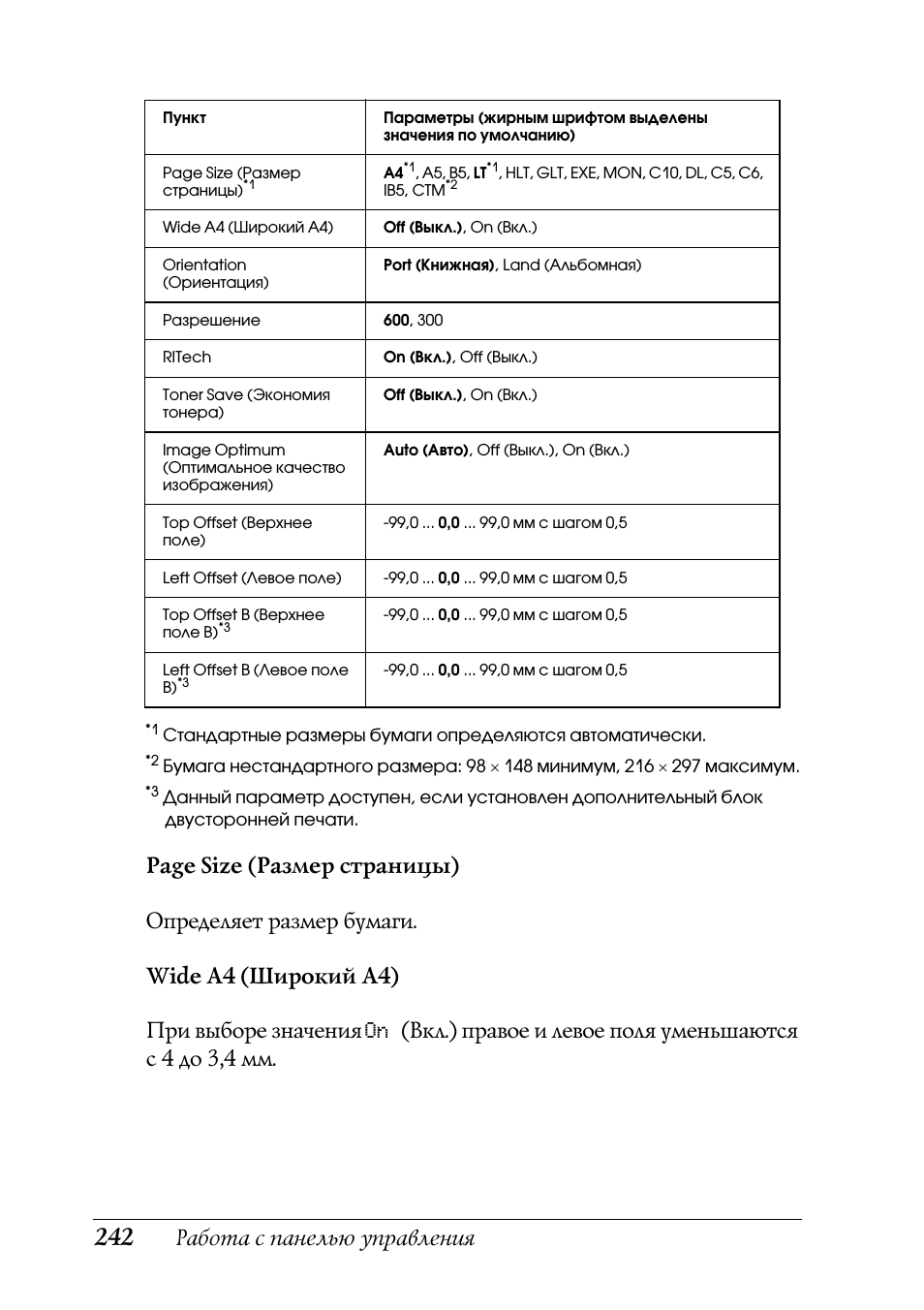 Работа с панелью управления