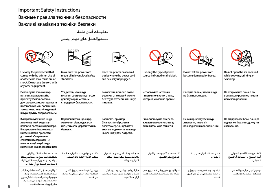 Important safety instructions, Важные правила техники безопасности, Важливі вказівки з техніки безпеки