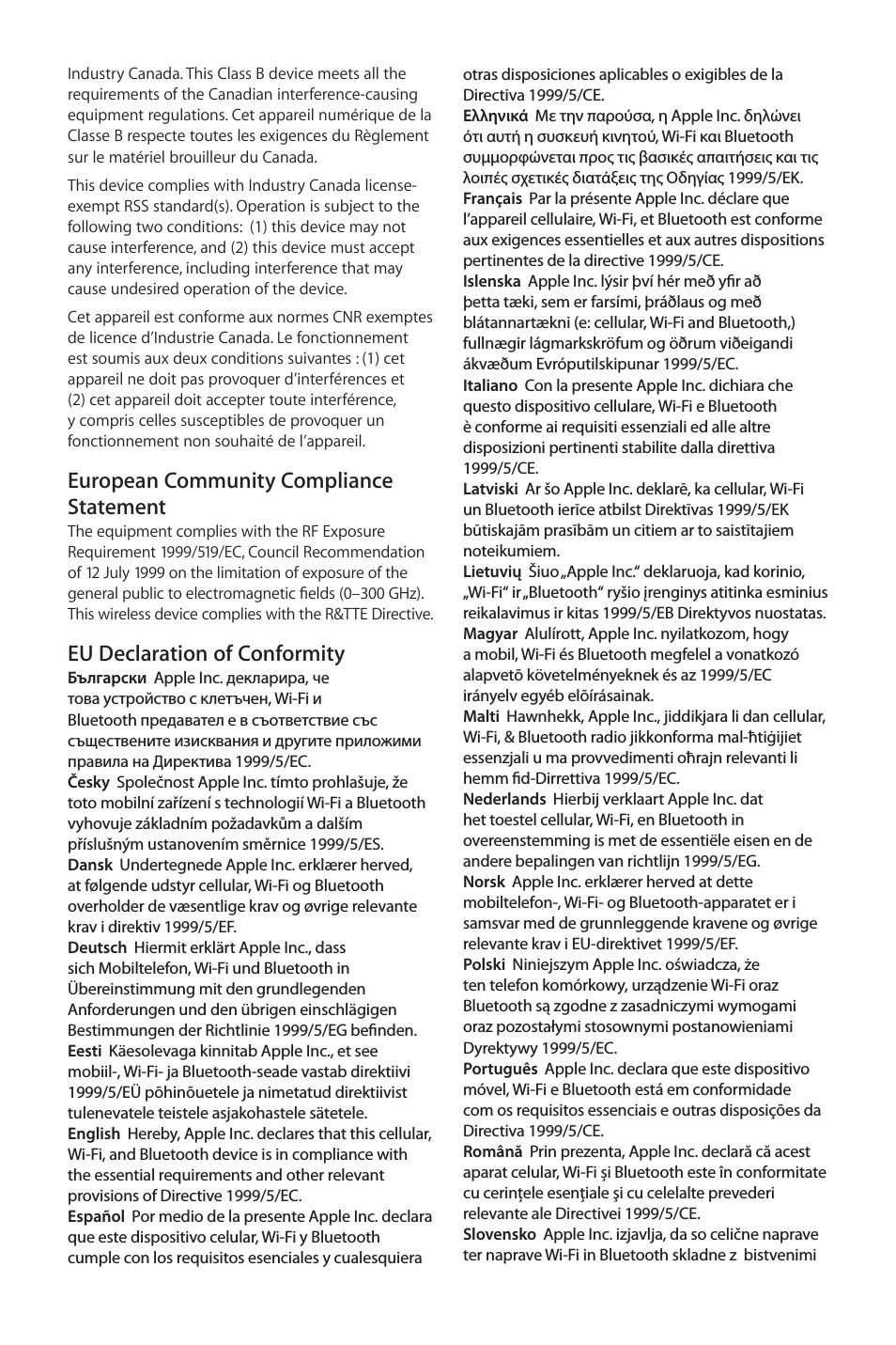 European community compliance statement, Eu declaration of conformity