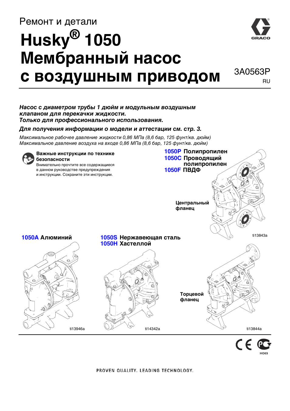 Husky, 1050 мембранный насос с воздушным приводом, Ремонт и детали
