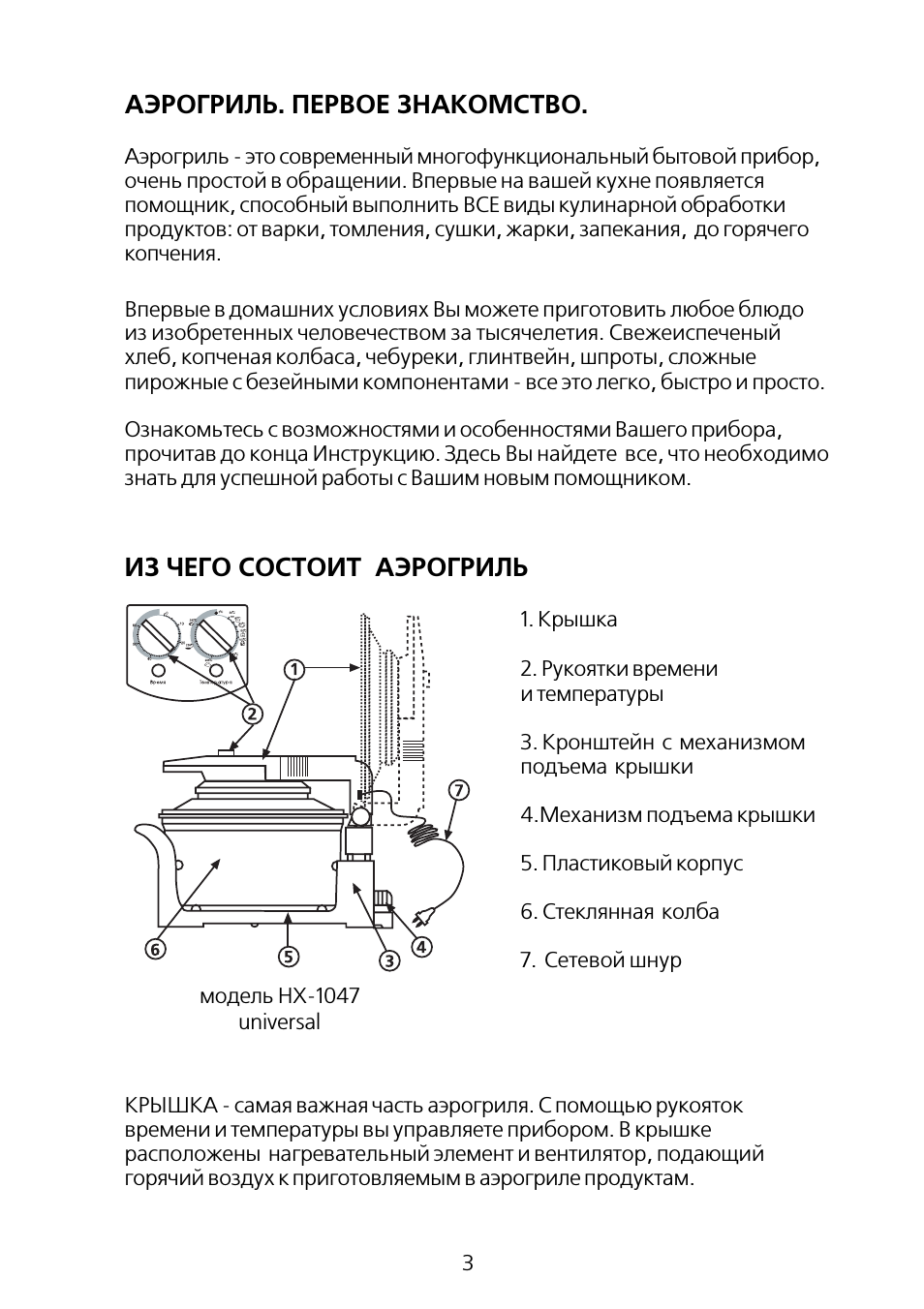 Аэрогриль. первое знакомство, Из чего состоит аэрогриль