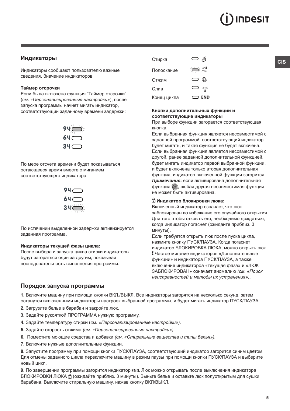 Индикаторы, Порядок запуска программы
